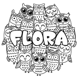 Coloraci&oacute;n del nombre FLORA - decorado b&uacute;hos