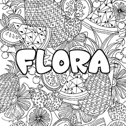 Coloraci&oacute;n del nombre FLORA - decorado mandala de frutas