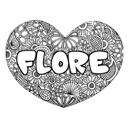 Coloraci&oacute;n del nombre FLORE - decorado mandala de coraz&oacute;n