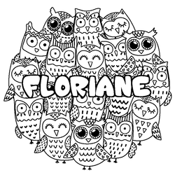 Coloraci&oacute;n del nombre FLORIANE - decorado b&uacute;hos