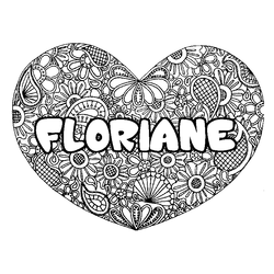 Coloraci&oacute;n del nombre FLORIANE - decorado mandala de coraz&oacute;n