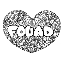 Coloraci&oacute;n del nombre FOUAD - decorado mandala de coraz&oacute;n