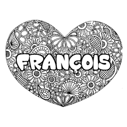 Coloraci&oacute;n del nombre FRAN&Ccedil;OIS - decorado mandala de coraz&oacute;n