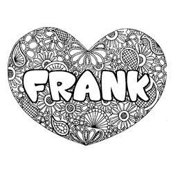 Coloraci&oacute;n del nombre FRANK - decorado mandala de coraz&oacute;n