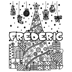 Coloraci&oacute;n del nombre FR&Eacute;D&Eacute;RIC - decorado &aacute;rbol de Navidad y regalos