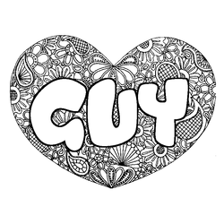 Coloraci&oacute;n del nombre GUY - decorado mandala de coraz&oacute;n