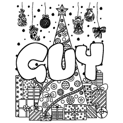 Coloraci&oacute;n del nombre GUY - decorado &aacute;rbol de Navidad y regalos