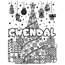 Coloraci&oacute;n del nombre GWENDAL - decorado &aacute;rbol de Navidad y regalos