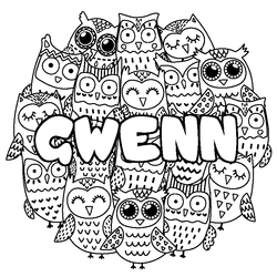 Coloraci&oacute;n del nombre GWENN - decorado b&uacute;hos