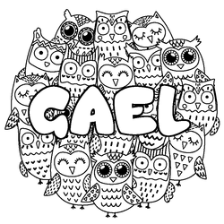 Coloraci&oacute;n del nombre GAEL - decorado b&uacute;hos