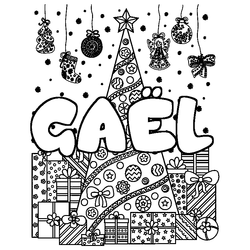 Coloraci&oacute;n del nombre GA&Euml;L - decorado &aacute;rbol de Navidad y regalos