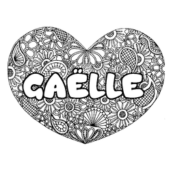 Coloraci&oacute;n del nombre GA&Euml;LLE - decorado mandala de coraz&oacute;n