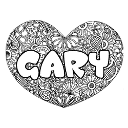 Coloraci&oacute;n del nombre GARY - decorado mandala de coraz&oacute;n