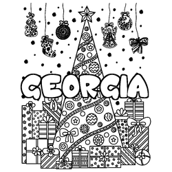 Coloraci&oacute;n del nombre GEORGIA - decorado &aacute;rbol de Navidad y regalos