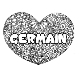 Coloraci&oacute;n del nombre GERMAIN - decorado mandala de coraz&oacute;n