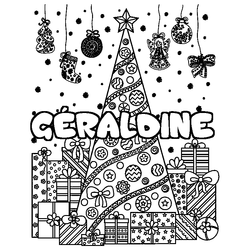 Coloraci&oacute;n del nombre G&Eacute;RALDINE - decorado &aacute;rbol de Navidad y regalos
