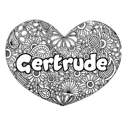 Coloraci&oacute;n del nombre Gertrude - decorado mandala de coraz&oacute;n