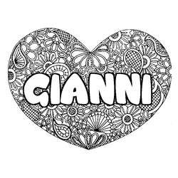 Coloraci&oacute;n del nombre GIANNI - decorado mandala de coraz&oacute;n