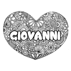Coloraci&oacute;n del nombre GIOVANNI - decorado mandala de coraz&oacute;n