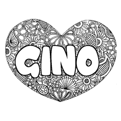 Coloraci&oacute;n del nombre GINO - decorado mandala de coraz&oacute;n