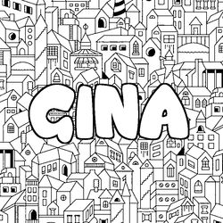 Coloraci&oacute;n del nombre GINA - decorado ciudad