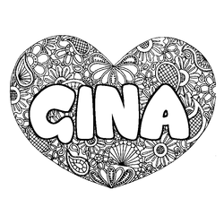 Coloraci&oacute;n del nombre GINA - decorado mandala de coraz&oacute;n