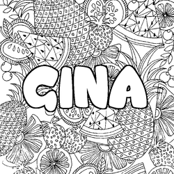 Coloraci&oacute;n del nombre GINA - decorado mandala de frutas