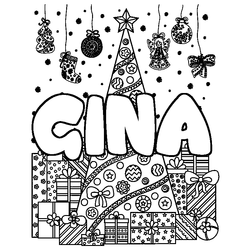 Coloraci&oacute;n del nombre GINA - decorado &aacute;rbol de Navidad y regalos