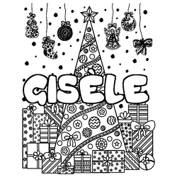 Coloraci&oacute;n del nombre GIS&Egrave;LE - decorado &aacute;rbol de Navidad y regalos