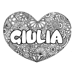 Coloraci&oacute;n del nombre GIULIA - decorado mandala de coraz&oacute;n