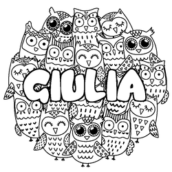 Coloraci&oacute;n del nombre GIULIA - decorado b&uacute;hos