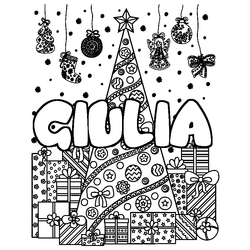 Coloraci&oacute;n del nombre GIULIA - decorado &aacute;rbol de Navidad y regalos