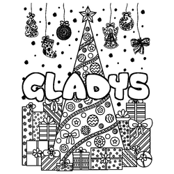 Coloraci&oacute;n del nombre GLADYS - decorado &aacute;rbol de Navidad y regalos