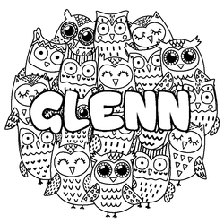 Coloraci&oacute;n del nombre GLENN - decorado b&uacute;hos