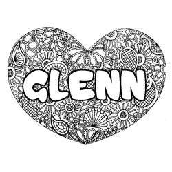 Coloraci&oacute;n del nombre GLENN - decorado mandala de coraz&oacute;n