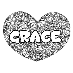 Coloraci&oacute;n del nombre GRACE - decorado mandala de coraz&oacute;n