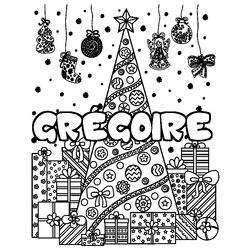 Coloraci&oacute;n del nombre GR&Eacute;GOIRE - decorado &aacute;rbol de Navidad y regalos