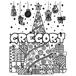 Coloraci&oacute;n del nombre GREGORY - decorado &aacute;rbol de Navidad y regalos
