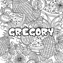 Coloraci&oacute;n del nombre GR&Eacute;GORY - decorado mandala de frutas