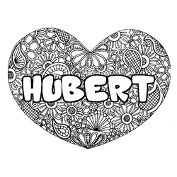 Coloraci&oacute;n del nombre HUBERT - decorado mandala de coraz&oacute;n
