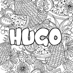 Coloraci&oacute;n del nombre HUGO - decorado mandala de frutas