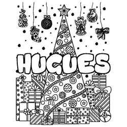 Coloraci&oacute;n del nombre HUGUES - decorado &aacute;rbol de Navidad y regalos