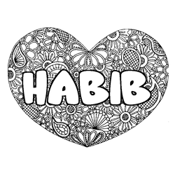 Coloraci&oacute;n del nombre HABIB - decorado mandala de coraz&oacute;n
