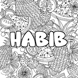 Coloraci&oacute;n del nombre HABIB - decorado mandala de frutas