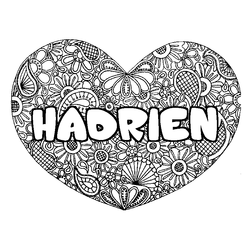 Coloraci&oacute;n del nombre HADRIEN - decorado mandala de coraz&oacute;n