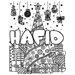 Coloraci&oacute;n del nombre HAFID - decorado &aacute;rbol de Navidad y regalos