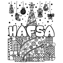 Coloraci&oacute;n del nombre HAFSA - decorado &aacute;rbol de Navidad y regalos