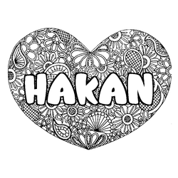 Coloraci&oacute;n del nombre HAKAN - decorado mandala de coraz&oacute;n