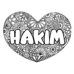 Coloraci&oacute;n del nombre HAKIM - decorado mandala de coraz&oacute;n