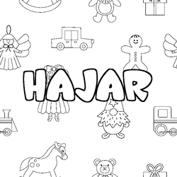 Coloraci&oacute;n del nombre HAJAR - decorado juguetes
